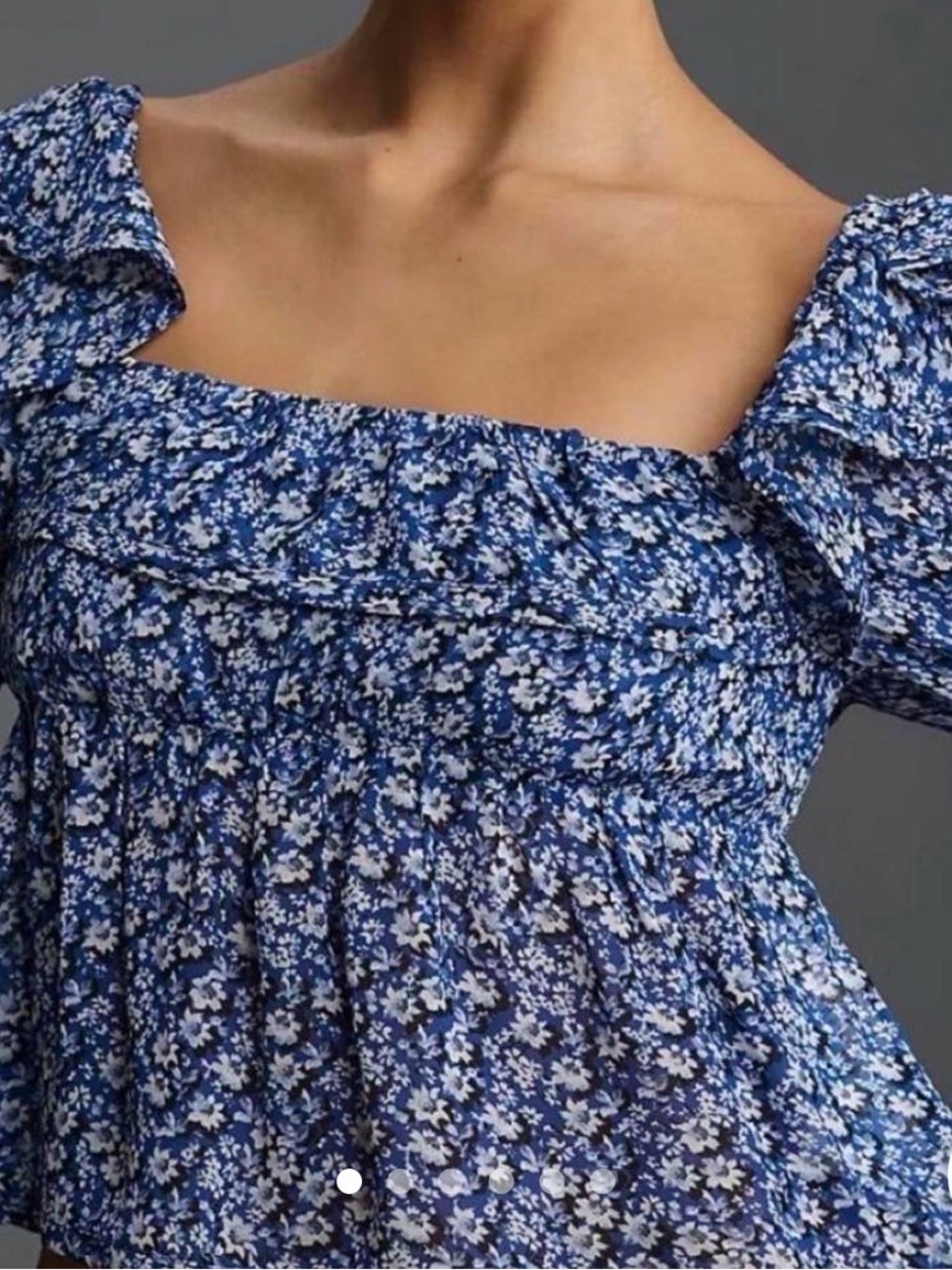 MAEVE Smocked Square-Neck Floral Peasant Top - Blue
